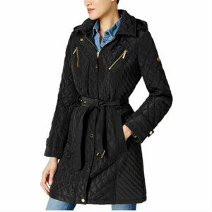 MICHAEL Michael Kors Quilted Belted Coat in Black Small